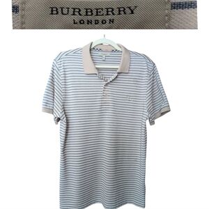 Authentic Burberry Polo Blue and Cream Striped Shirt Vintage Size Large *flaw